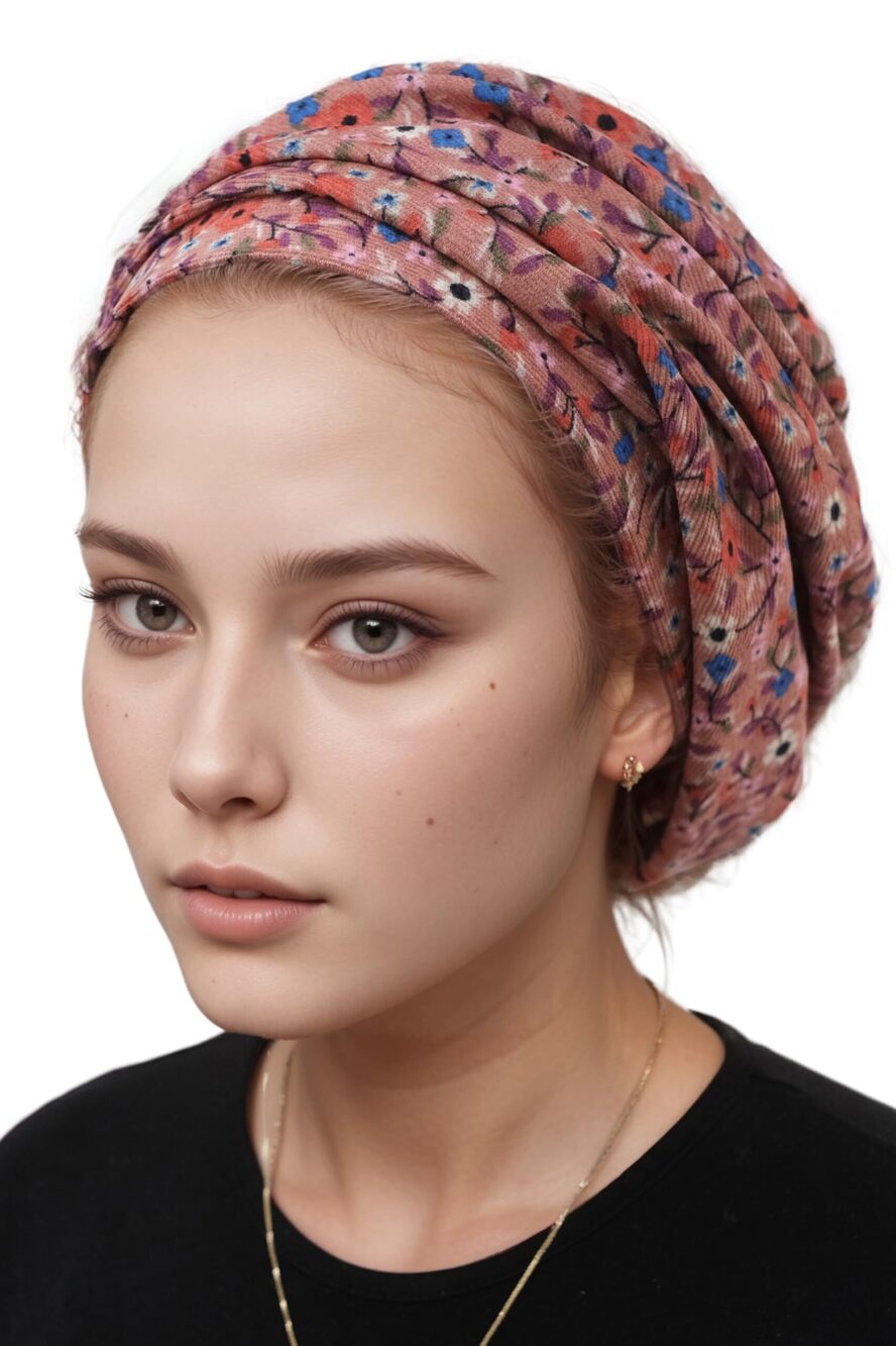 6644 Floral Head Covering Tichel Slouchy Beanie Beret Snood Headcovering